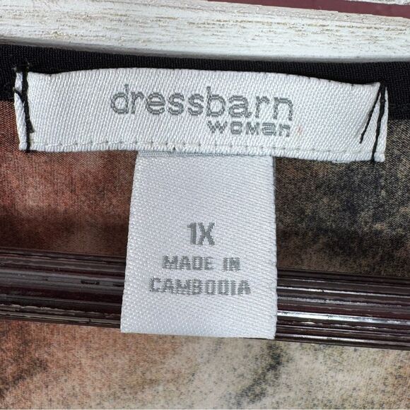 Dress Barn Tie Dye Flutter Sleeve Tunic Top Shirt Brown Black 1X - Picture 10 of 12